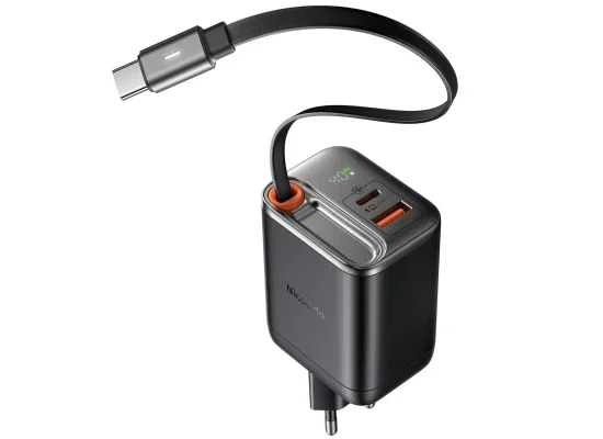 Mcdodo CH-4280 40W GaN5 USB-C Charger with Retractable Cable, Dual USB Ports, LED Display - Black - Thumbnail 10