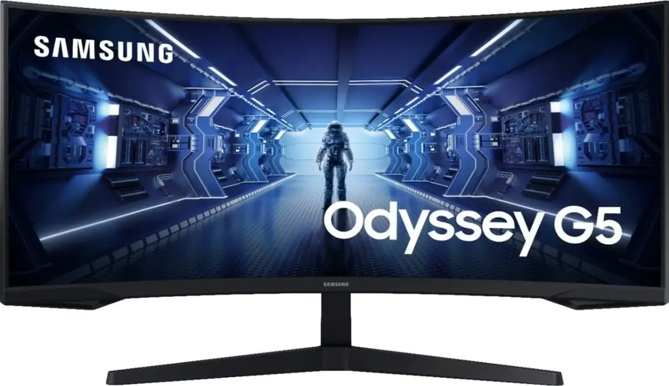شاشه Samsung Odyssey G5 للالعاب منحنيه 34 انش UWQHD 2K بمعدل 165Hz وزمن استجابه 1ms