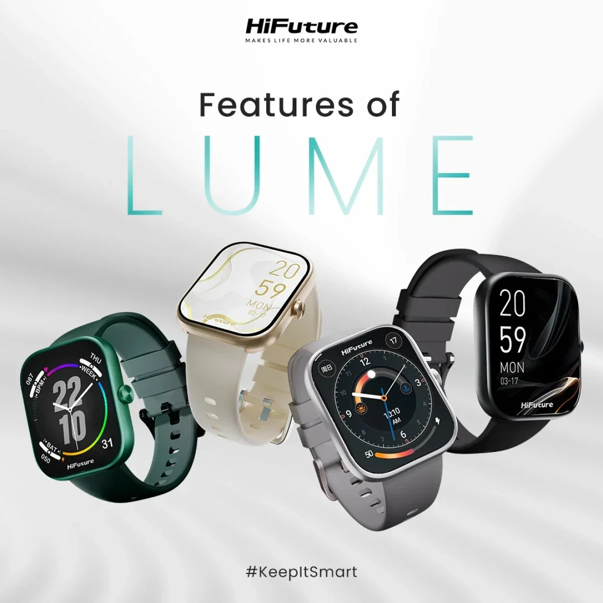 ساعة ذكية HiFuture LUME بشاشة IPS مقاس 1.85 إنش واتصال لاسلكي، ذهبي شامبانيا - Thumbnail 2