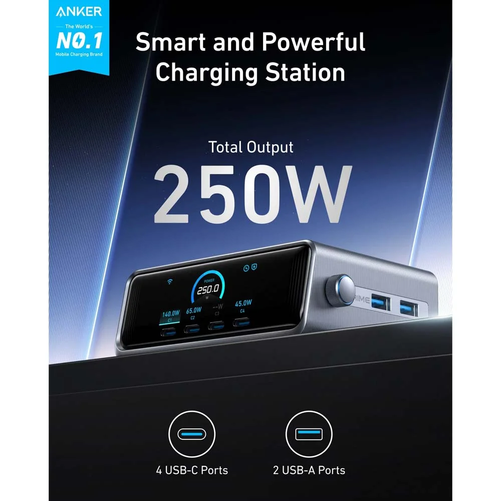 Anker Prime A2345341 250W 6-Port GaNPrime Smart Desktop Charger - Image 2
