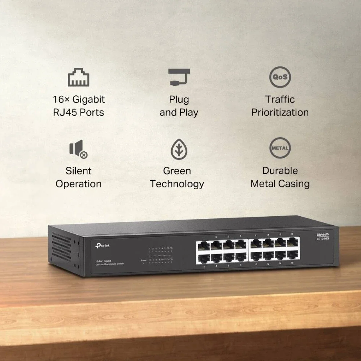 TP-LINK LS1016G 16-Port Gigabit Desktop/Rackmount Unmanaged Switch - Image 2