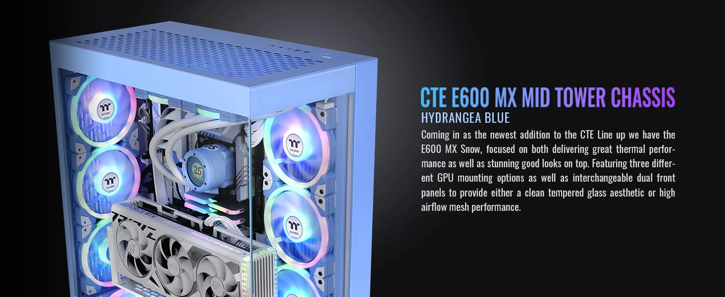 Thermaltake CTE E600 MX E-ATX Mid-Tower Case with 400mm PCIe 4.0 Riser Cable - Hydrangea Blue - Thumbnail 8