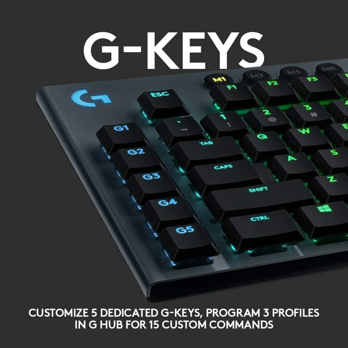 لوحة مفاتيح ألعاب Logitech G815 LIGHTSYNC RGB ميكانيكية منخفضة الارتفاع بمفاتيح GL Tactile وتخطيط إنجليزي أمريكي، أسود - Thumbnail 5