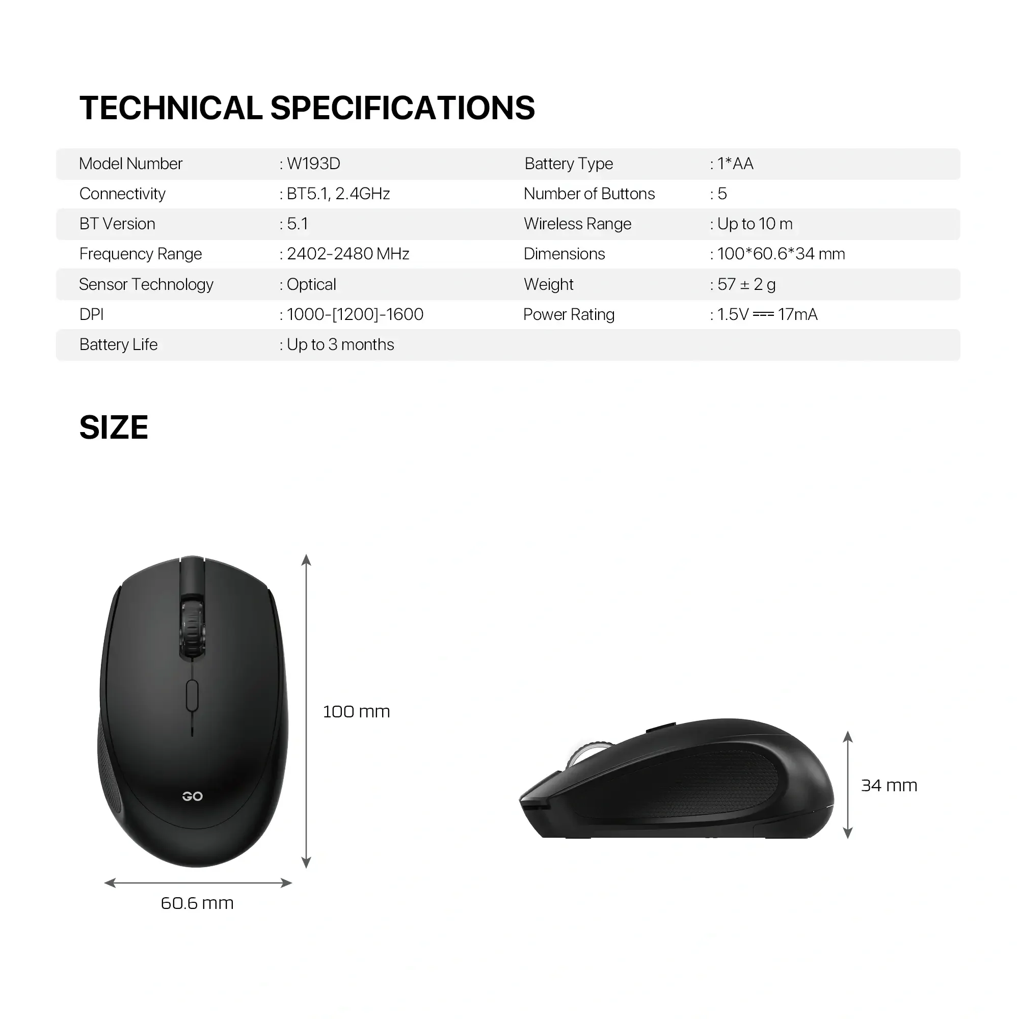 Fantech W193D GO Dual Mode Wireless Mouse Black - Thumbnail 7