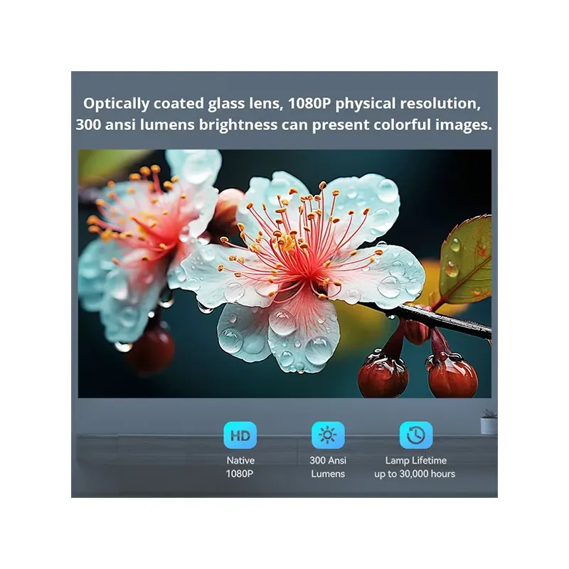بروجكتر LCD L009 L009AA بدقة 1080p وسطوع 300 ANSI لومن، Wi-Fi وBluetooth وكاست ومدخل HDMI ومخرج صوت، تخزين 8GB ورام 1GB وAndroid 13 - Thumbnail 5