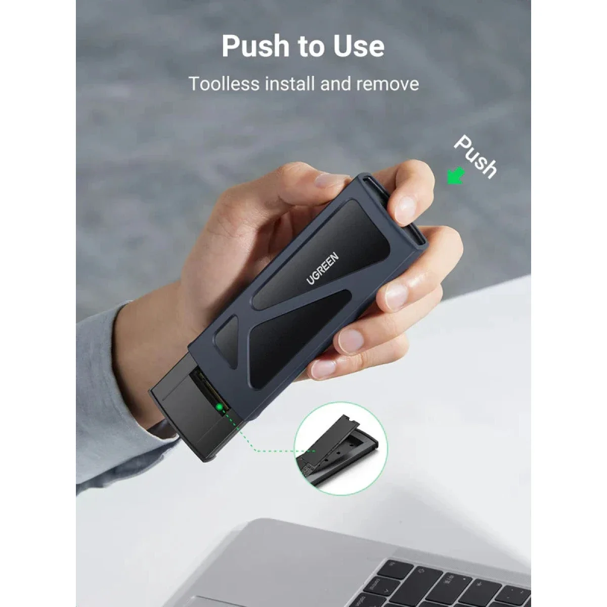 حافظة Ugreen لأقراص M.2 NVMe SSD بمنفذ USB-C بسرعة 10Gbps من الألومنيوم بدون أدوات - Thumbnail 2
