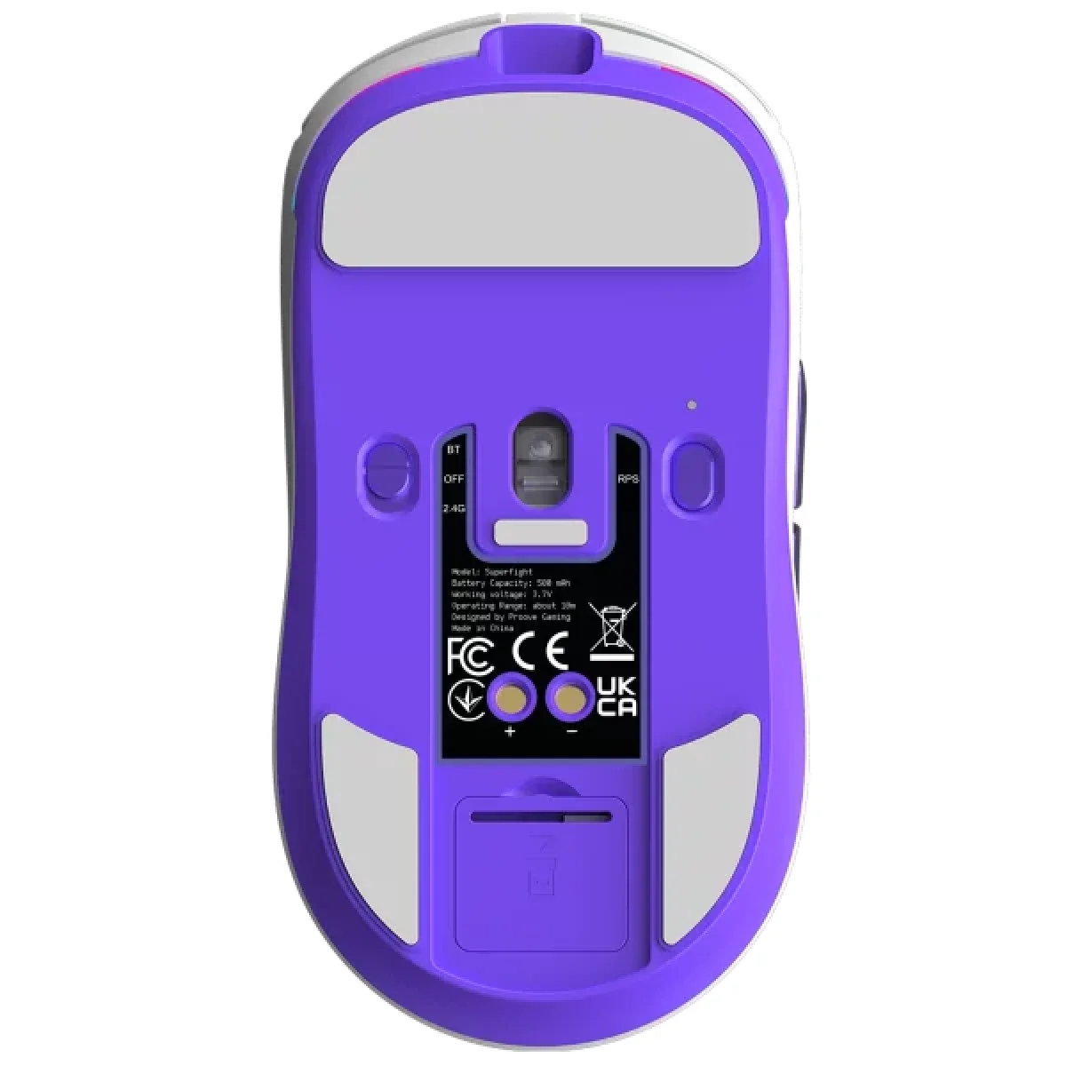 Proove Superfight Wireless Tri-Mode Gaming Mouse, 12000 DPI, Charging Dock, White/Purple - Thumbnail 4