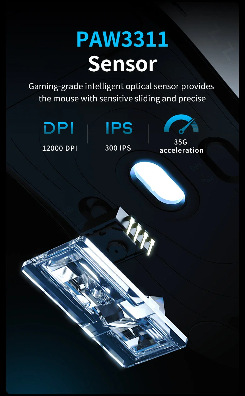 ماوس AJAZZ AJ179 V2 ثلاثي الاتصال (2.4G/بلوتوث/كابل USB)، بطارية 400mAh، حتى 12000 DPI – أسود - Image 10