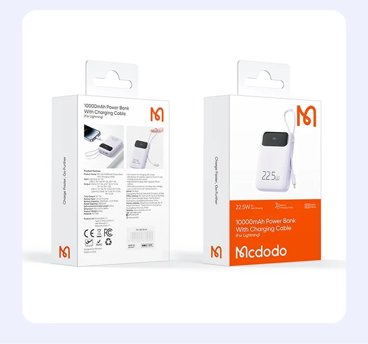 Mcdodo MC-325 10000mAh 22.5W PD Power Bank with Built-In iP Cable - Black - Thumbnail 24