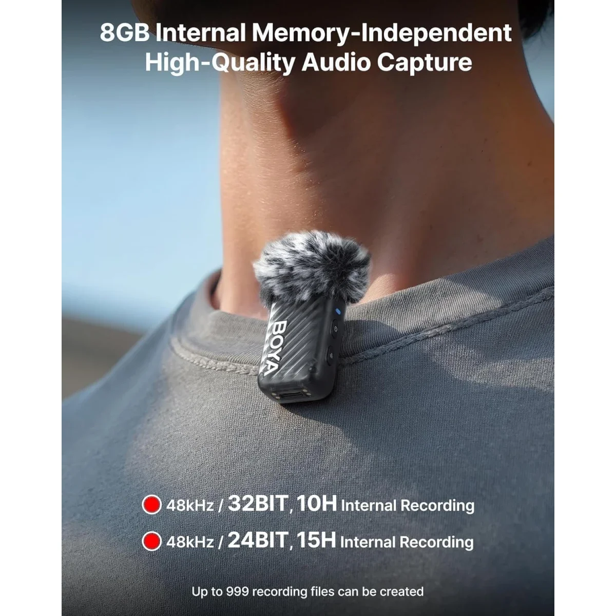نظام ميكروفونات لاسلكية Boya BOYAMIC 2 مع إلغاء ضوضاء بالذكاء الاصطناعي وتسجيل 32-Bit Float ومدى 984 قدم وبطارية 54 ساعة - Thumbnail 6