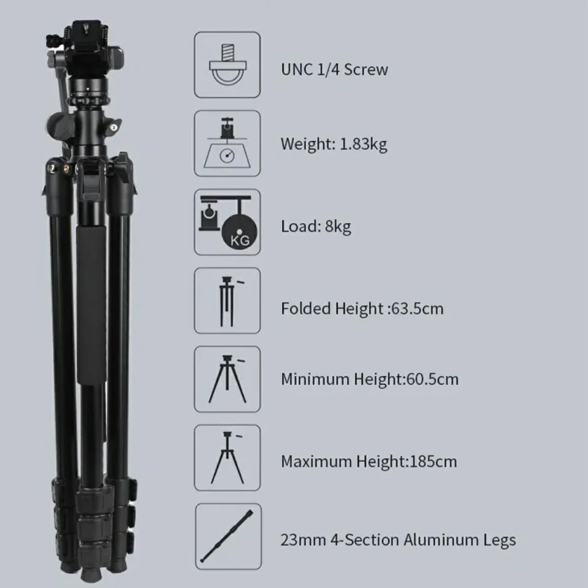 Jmary KS355+HG60 2-in-1 Camera Tripod & Monopod with 360° Ball Head - Black - Image 4