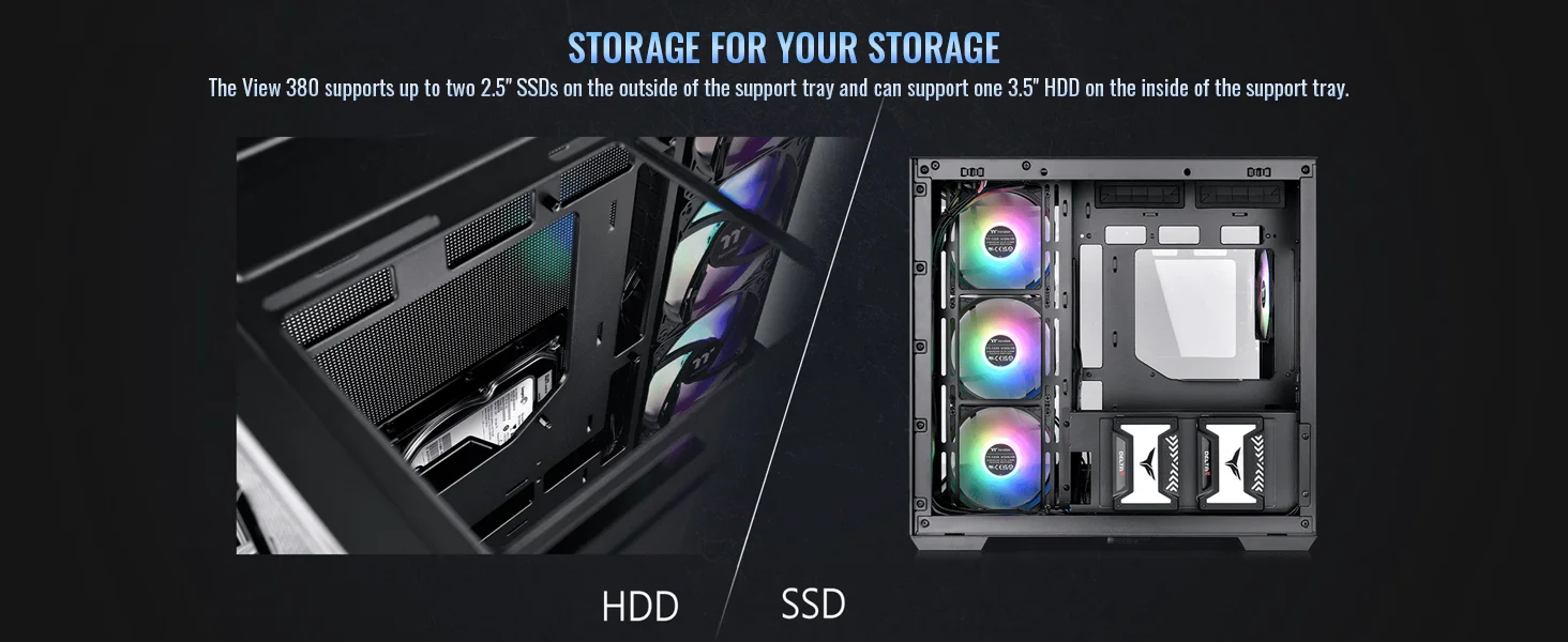 هيكل كمبيوتر Thermaltake View 380 TG ATX ميد تاور مع 4 مراوح ARGB مقاس 120 مم، أسود - Thumbnail 14