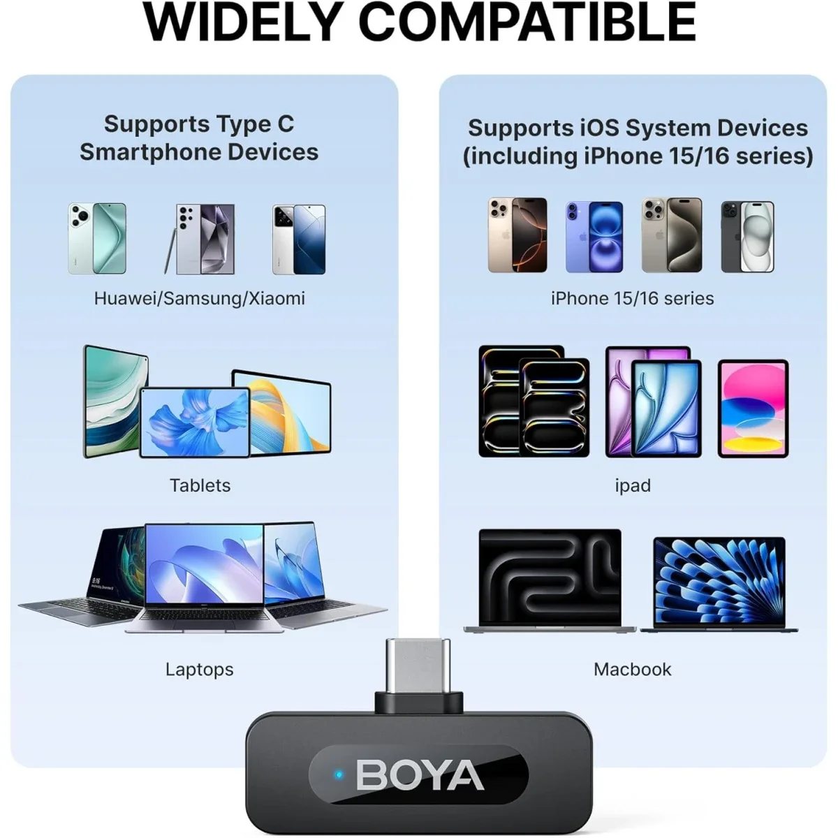 ميكروفون Boya BY-V10 لاسلكي متعدد الاتجاهات 2.4GHz لأجهزة USB-C، أسود - Thumbnail 3