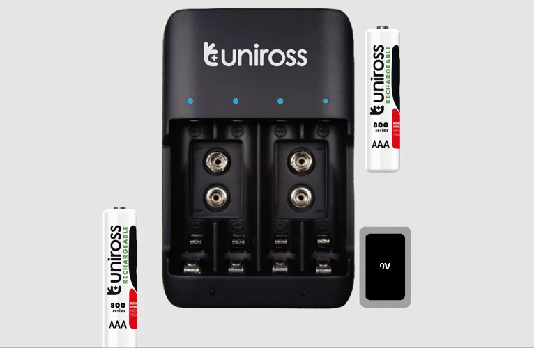 شاحن بطاريات Uniross UCU004A صغير الحجم مع 4 بطاريات AA NiMH قابلة للشحن بسعة 2000mAh - Image 3