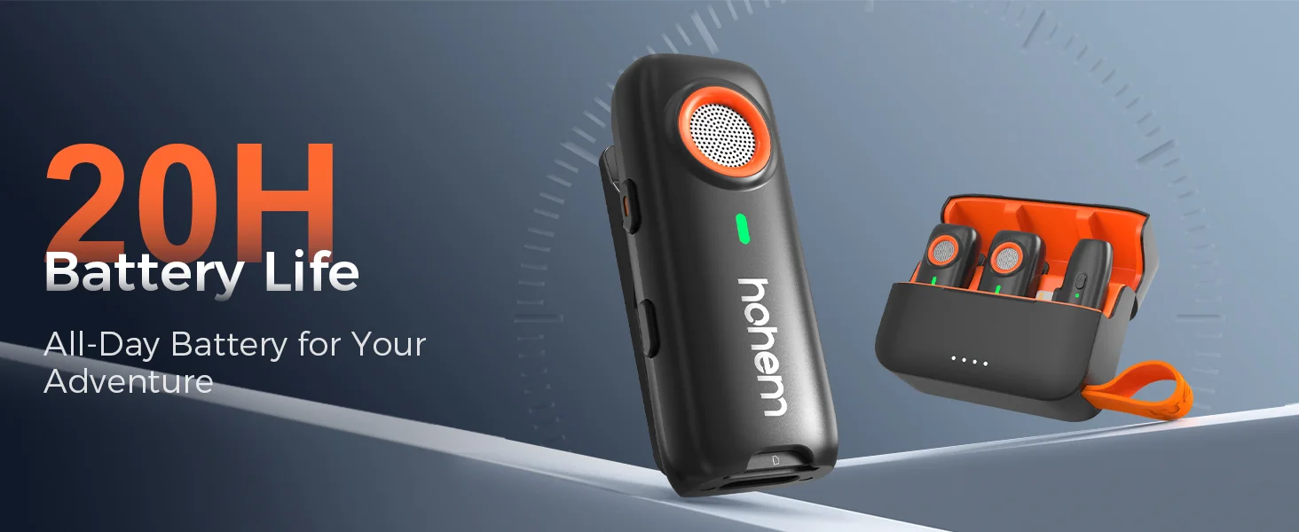 ميكروفون لافالير لاسلكي Hohem MIC-01 مع إلغاء ضوضاء DSP وبطارية 20 ساعة و2 TX + 1 RX، أسود - Image 11