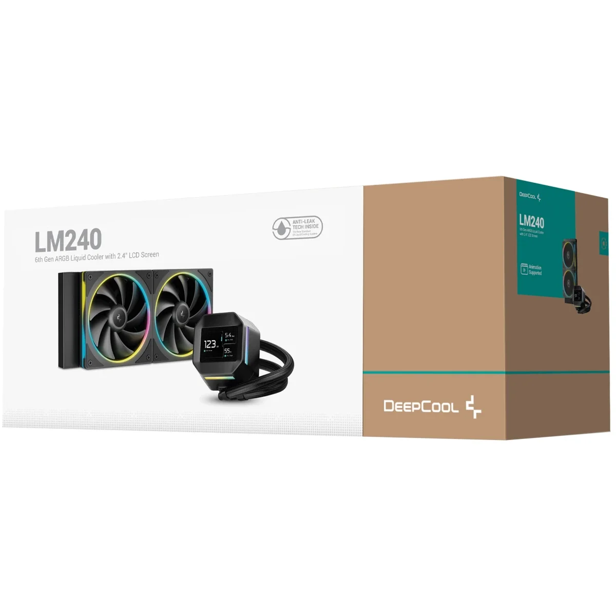 DeepCool LM240 ARGB Liquid CPU Cooler 240mm with 2.4 Inch IPS Display, MP4 Support, Gen 6 Pump 3400RPM - Black