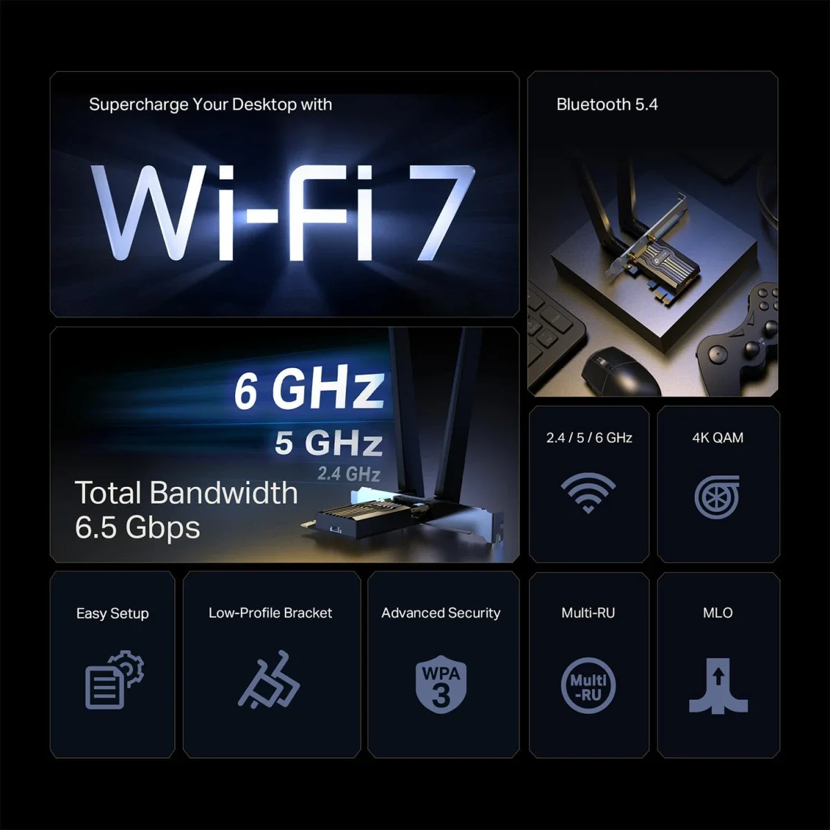 بطاقة WiFi للكمبيوتر TP-LINK Archer TBE400E WiFi 7 BE6500 PCIe ثلاثية النطاق مع Bluetooth 5.4 - Image 2