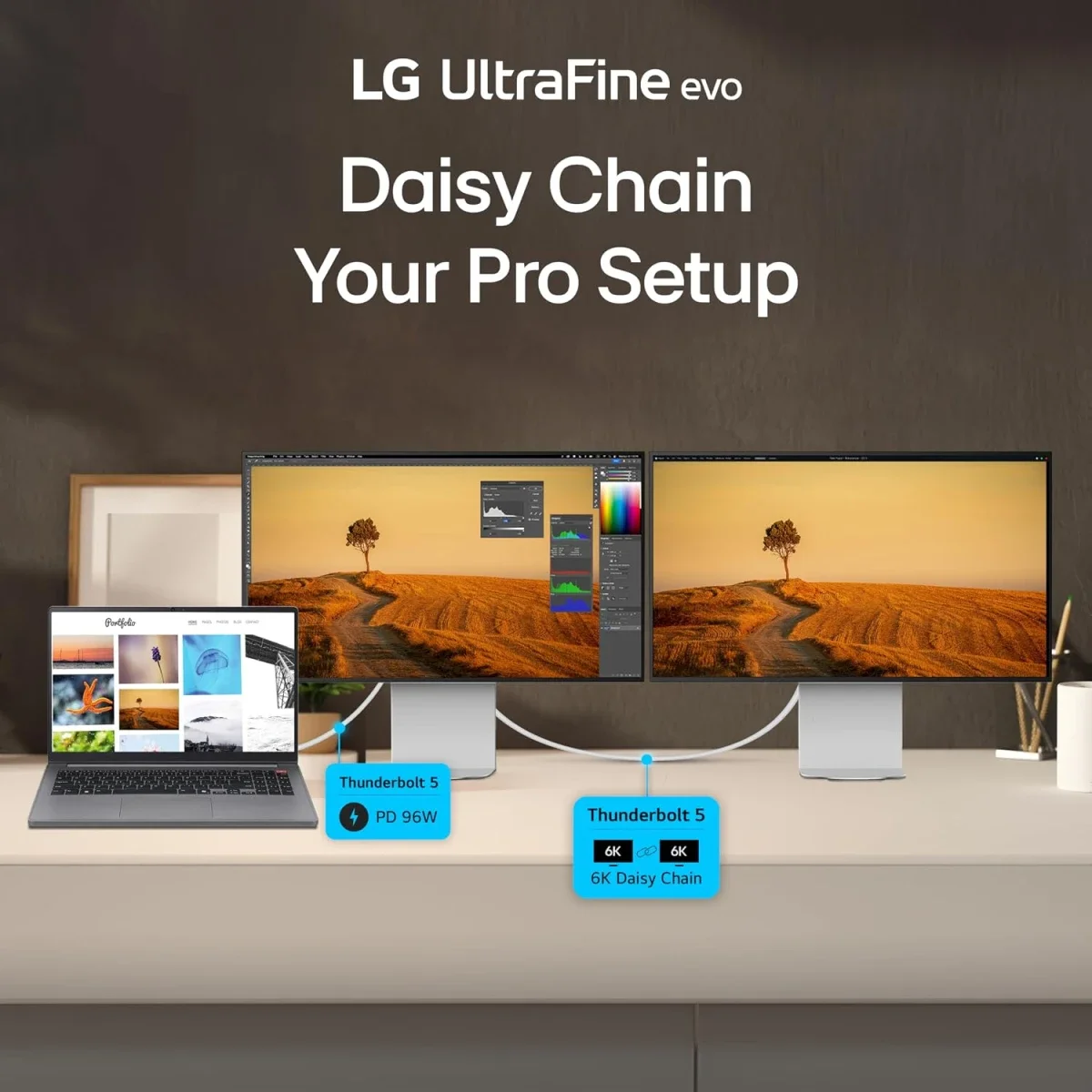 LG 32U990A-S UltraFine 32-inch 6K Professional Monitor, Nano IPS Black, Thunderbolt 5, DisplayHDR 600, Speakers, HDMI 2.1, DisplayPort 2.1, USB-C, Tilt/Height/Pivot Stand, Silver - Thumbnail 3