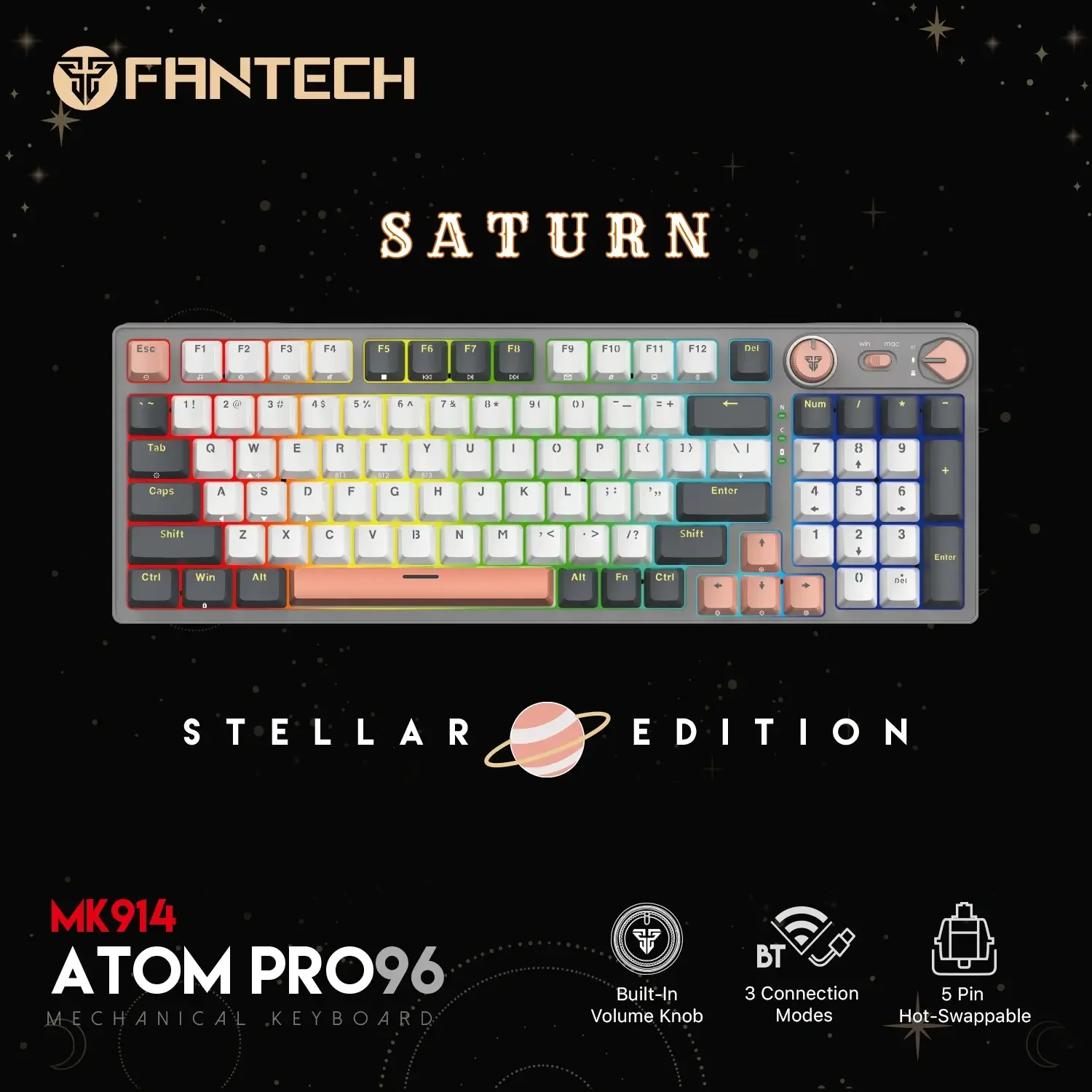 Fantech ATOM PRO96 MK914 Mechanical Gaming Keyboard Stellar Edition Saturn - Thumbnail 3