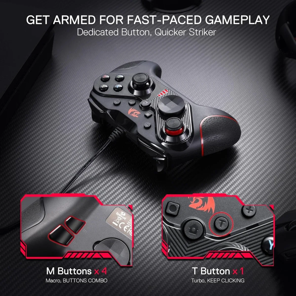 Redragon G710 Wired Gaming Controller for PC, Android & Nintendo Switch - Black - Thumbnail 3