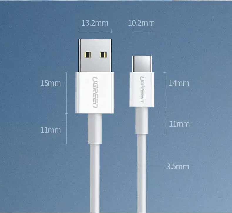 كابل شحن سريع USB-A إلى USB-C من Ugreen QC3.0 3A بطول 1 متر لون أبيض - Image 10