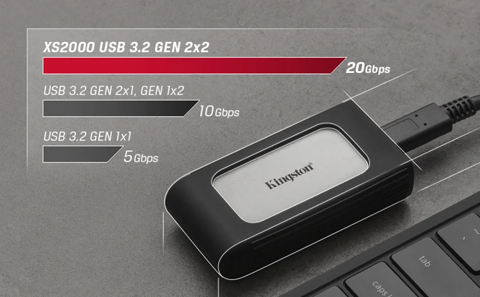 قرص SSD خارجي Kingston XS2000 بسعة 1TB صغير الحجم USB 3.2 Gen 2x2 - Thumbnail 7