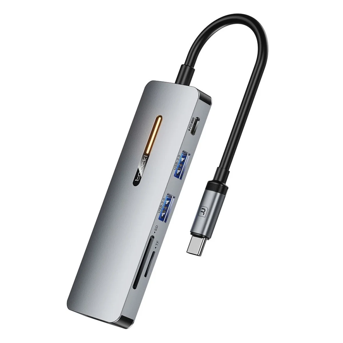 موزع USB-C ‏6 في 1 TOOCKI مع HDMI 4K وUSB 3.0 وPD 100W وقارئ بطاقات SD/TF - Grey