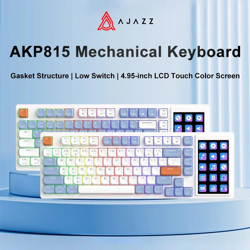كيبورد AJAZZ AK815 ميكانيكي بشاشة وسويتشات بنية وإضاءة RGB – أزرق وأبيض وبرتقالي - Image 8