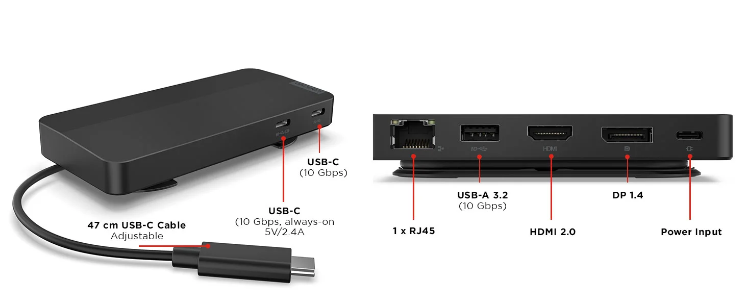 محطة إرساء Lenovo USB-C محمولة بشاشتين مع DP 1.4 وHDMI 2.0 وشحن 65 واط - Image 16