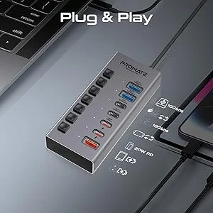 موزع منافذ USB-C متعدد 7 في 1 Promate GegaHub-10G بسرعة نقل 10Gbps و20W PD - Thumbnail 10