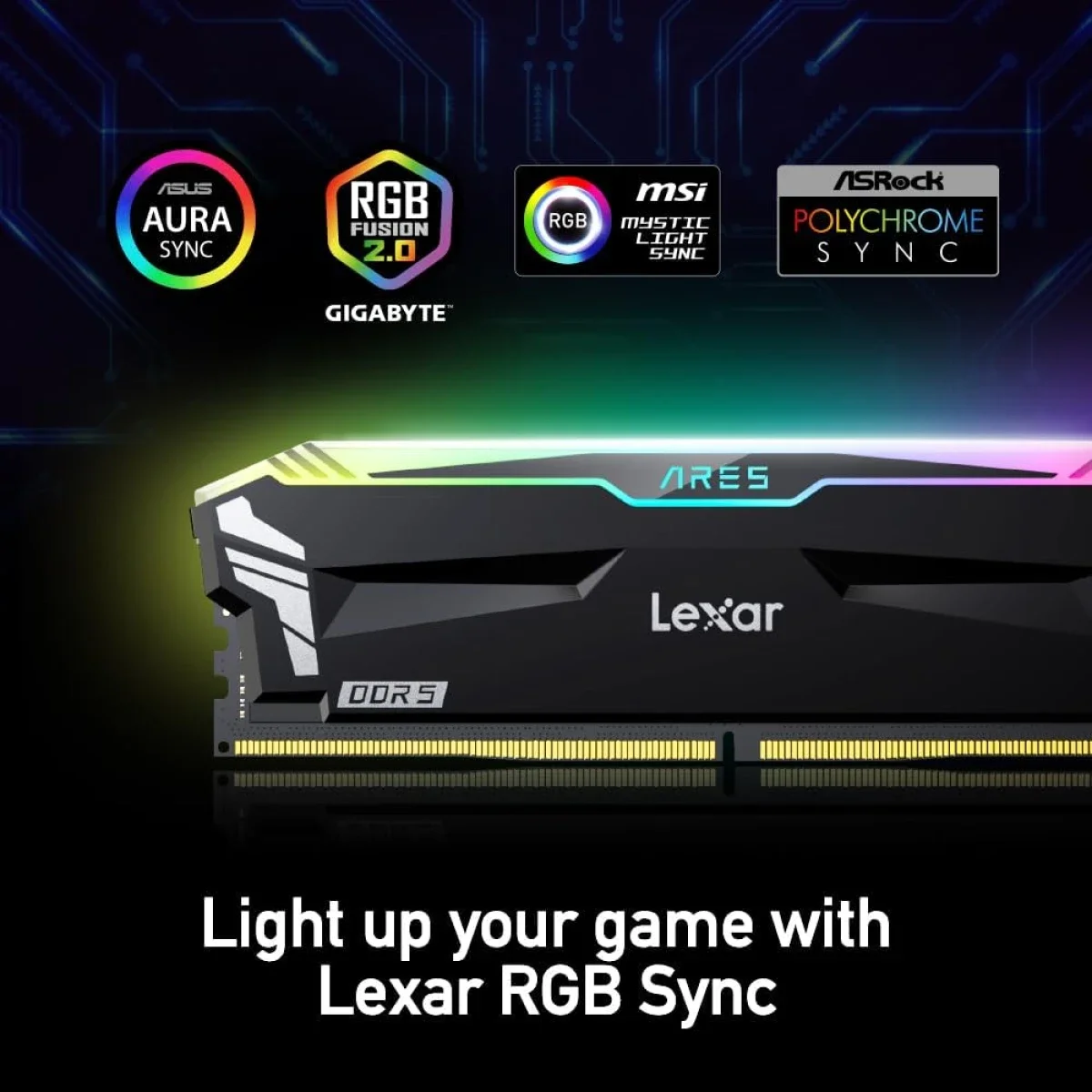 Lexar ARES RGB 32GB (2x16GB) DDR5 7200MT/s CL34 Desktop Memory Kit – Black - Image 4
