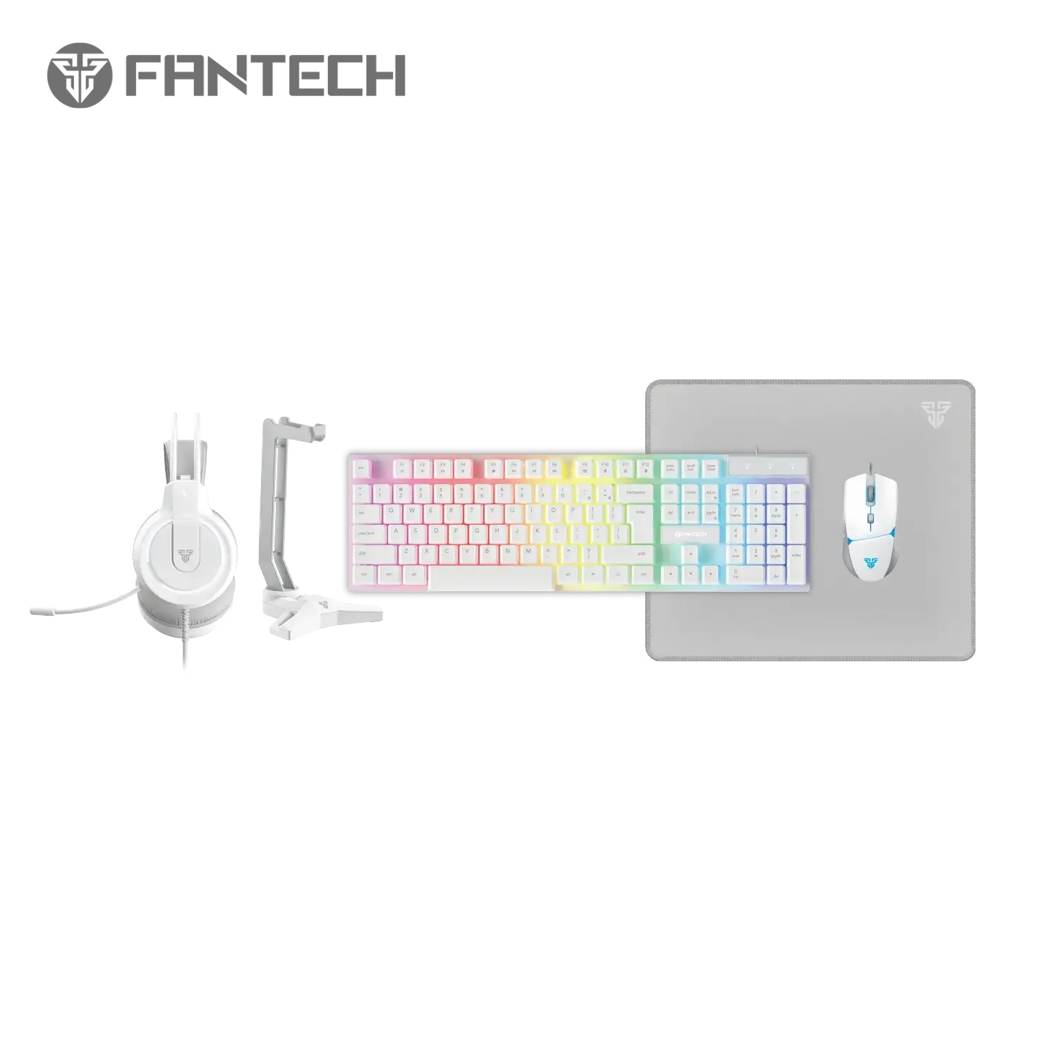 Fantech P51 5-in-1 White Gaming Combo Set Keyboard Mouse Mousepad Headset & Headset Stand