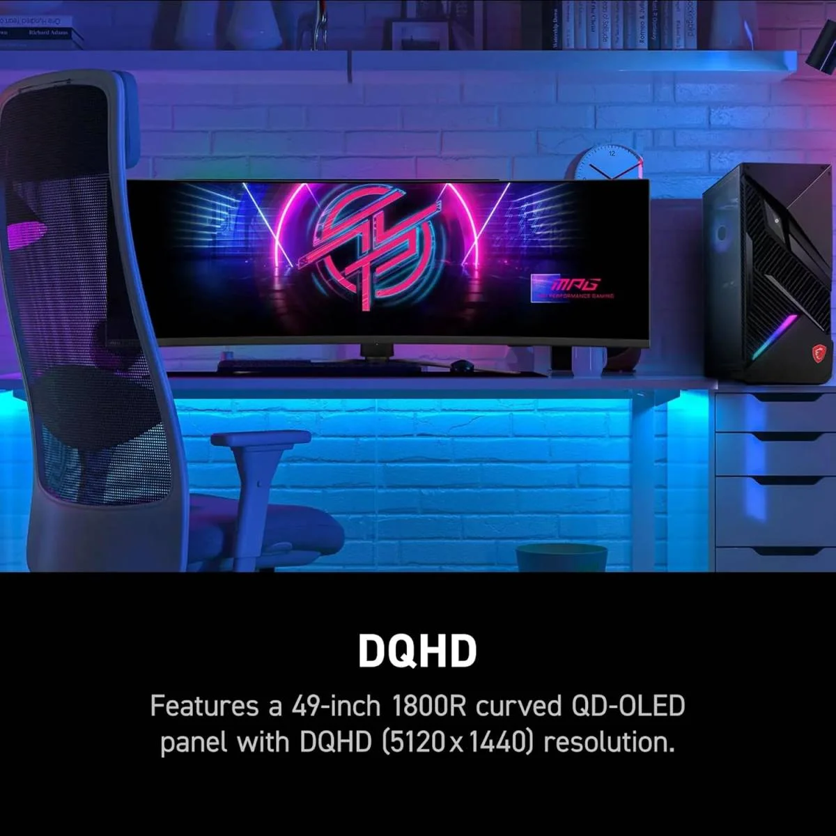 MSI MPG 491CQPX 49-inch Curved Ultrawide QD-OLED Gaming Monitor, 5K DQHD 5120×1440, 240Hz, 0.03ms, HDR True Black 400, FreeSync Premium Pro, G-SYNC Compatible, USB-C 98W PD - Image 2