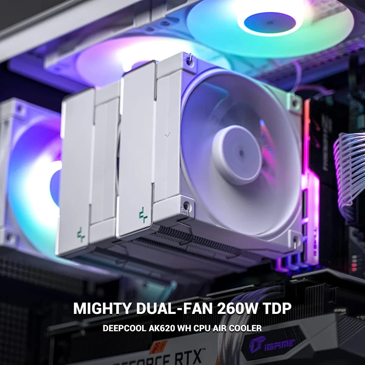 DeepCool AK620 White CPU Air Cooler 260W TDP Dual-Tower with 6 Copper Heat Pipes and Dual 120mm PWM Fans - Image 4