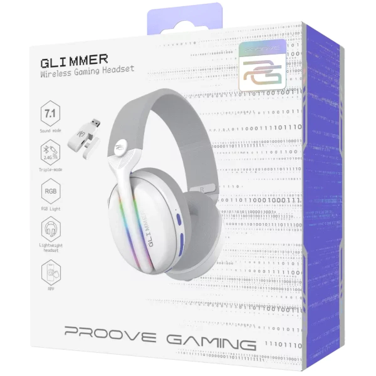 Proove Glimmer Dual-Wireless RGB Gaming Headset, White/Purple - Thumbnail 12