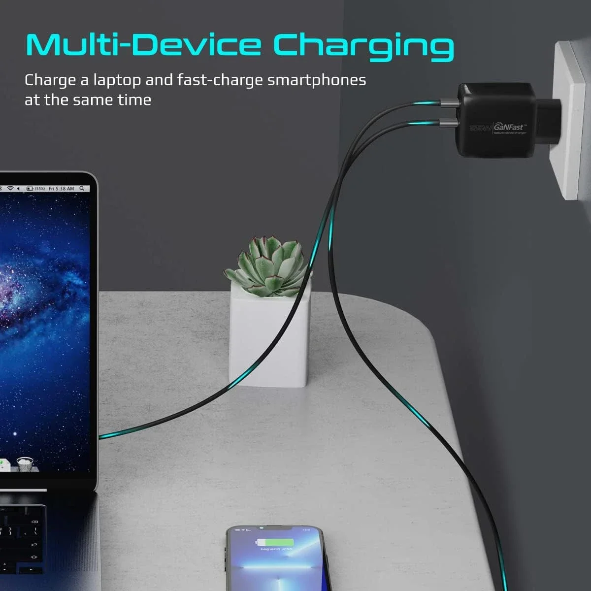 Promate PowerPort-65 65W GaN USB-C Dual-Port Fast Charger - Thumbnail 4