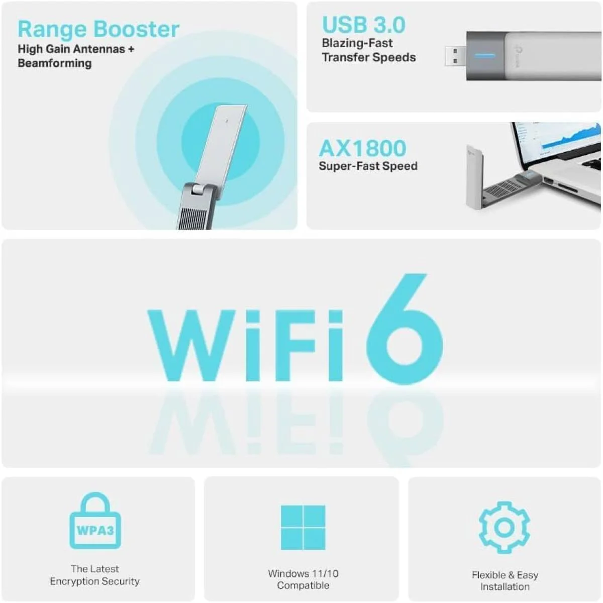 محول واي فاي TP-LINK Archer TX20UH AX1800 Wi-Fi 6 ثنائي النطاق USB 3.0 مع كابل 1.2 متر - Thumbnail 4