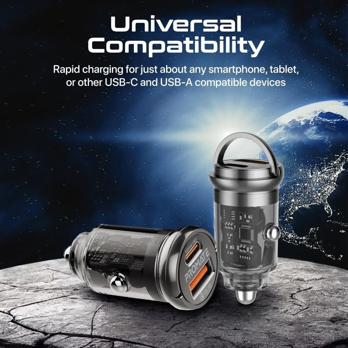 شاحن موبايل للسيارة Promate TransDrive-65W شفاف بقدرة 65 واط مع USB-C PD وUSB-A QC 3.0 - Image 3