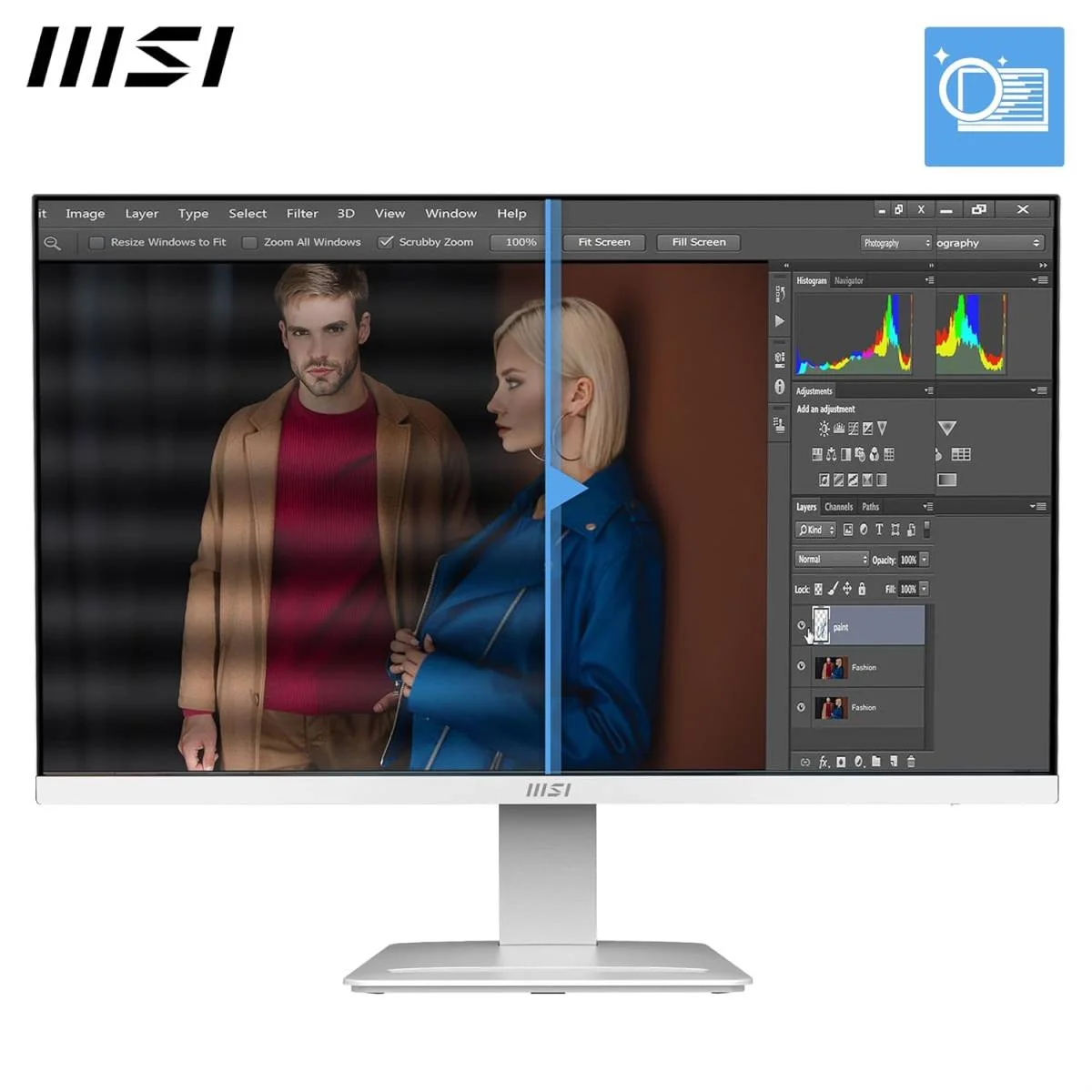 MSI 27-inch FHD IPS Monitor, 1920x1080, 144Hz, 1ms, HDR Ready, White – PRO MP273W E14A - Image 2