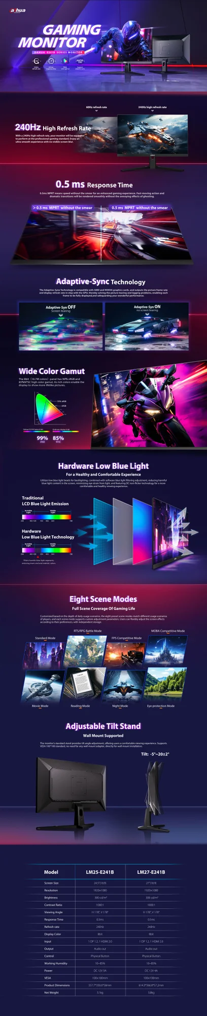 Dahua LM25-E241B 25-Inch IPS Full HD Gaming Monitor, 240Hz, 0.5ms, Black - Thumbnail 3