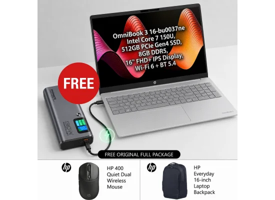 لابتوب HP OmniBook 3 16-bu0037ne بمعالج Intel Core 7 150U وذاكرة 8GB وSSD 512GB وشاشة 16 إنش FHD+ IPS مع باقة طاقة مجانية - Thumbnail 6
