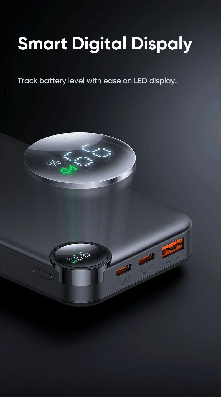 باور بانك Mcdodo MC-3850 بسعة 10000mAh وقدرة 30W مع شاشة LED ومنفذي USB-C ومنفذ USB-A، أسود - Thumbnail 9