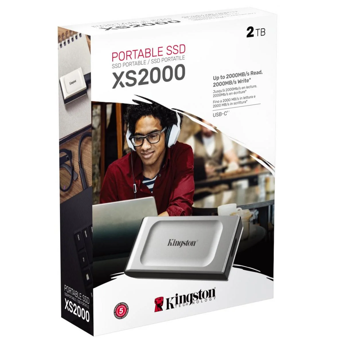 قرص SSD خارجي محمول Kingston XS2000 بسعة 2TB ومنفذ USB-C، بسرعة تصل إلى 2000MB/s