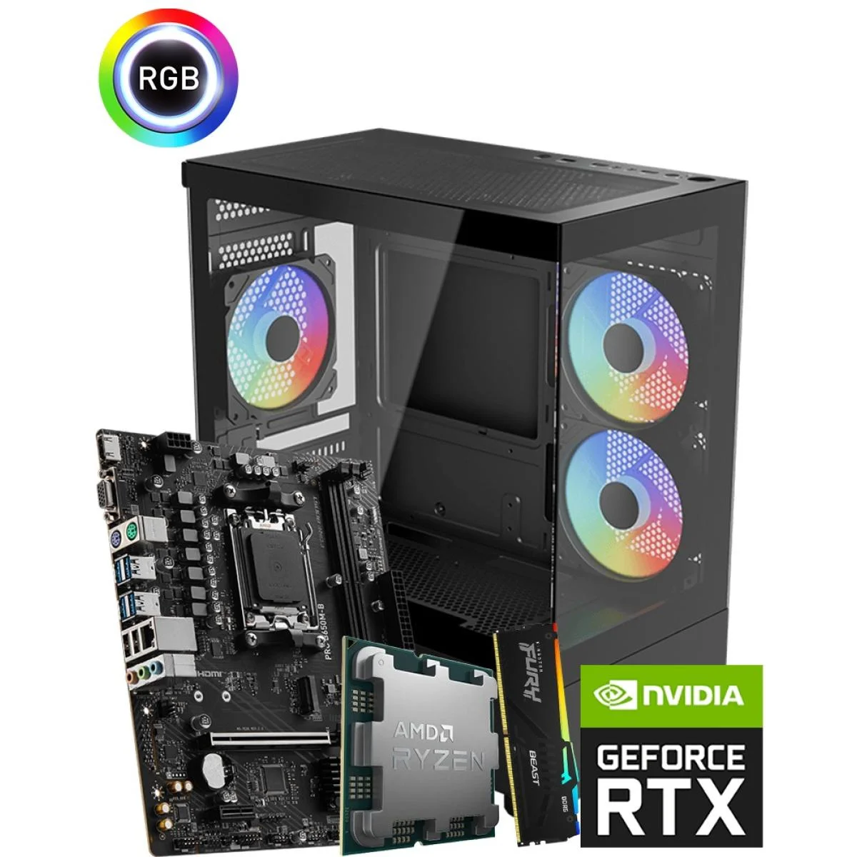AMD Ryzen 5 7600 Custom Gaming PC with RTX 5060 Ti 8GB, 16GB RAM & 500GB NVMe SSD