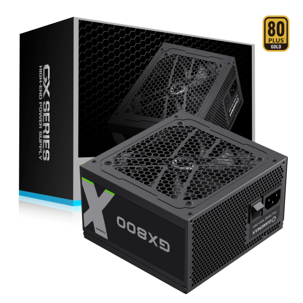 مزود طاقة GameMax GX-800 بقدرة 800 واط ATX وكفاءة 80 Plus Gold ومروحة HDB صامتة 120 ملم