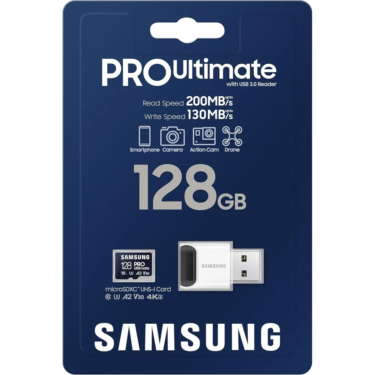 Samsung PRO Ultimate microSD Memory Card + Reader 128GB microSDXC Up to 200MB/s - Image 1