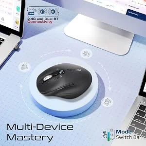 Promate SamoTri Tri-Mode Wireless Mouse, Bluetooth 5.0, 2.4GHz, 3200 DPI, Black - Thumbnail 10
