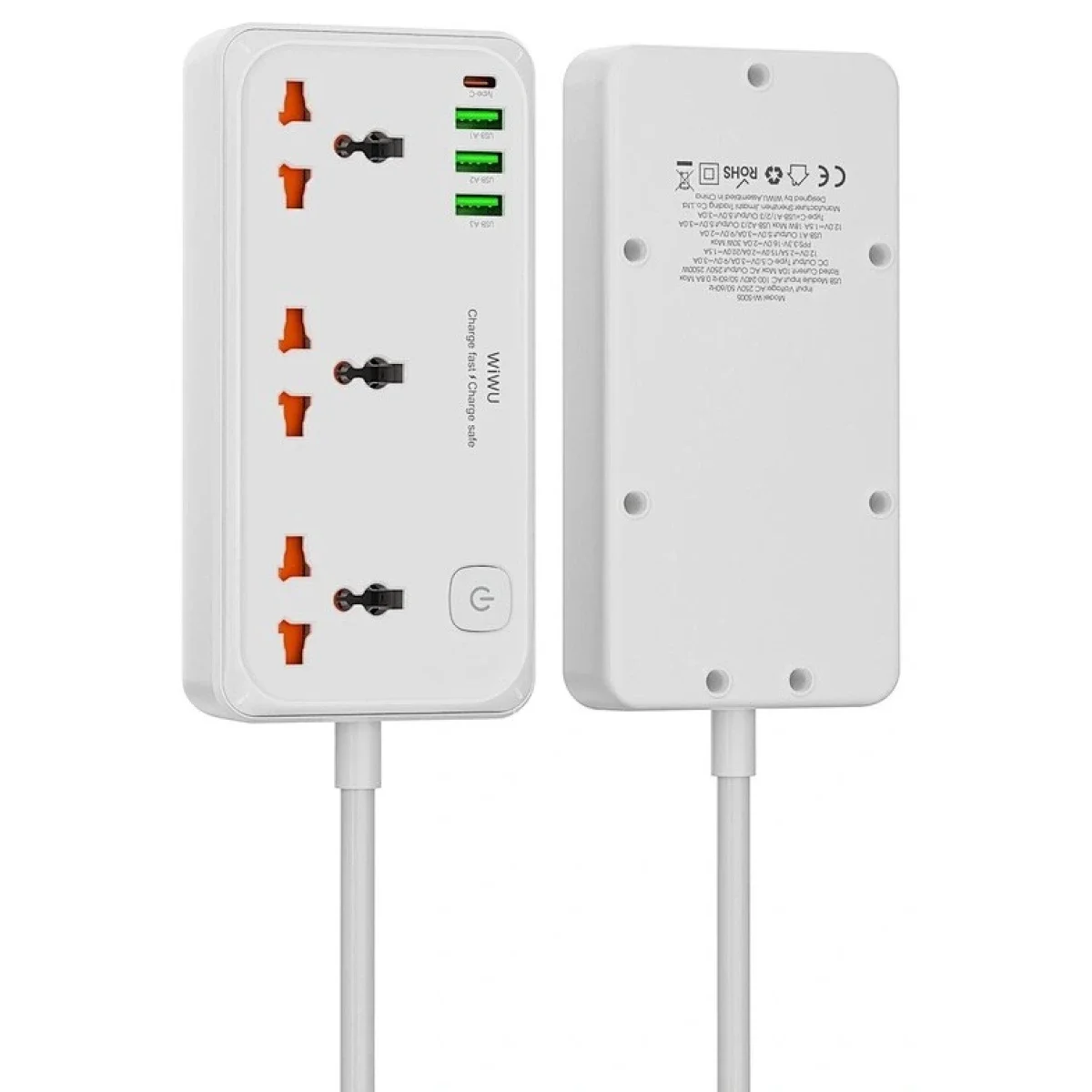 مشترك كهربائي WIWU Wi-S005 ‏7 في 1 بتقنية GaN وشحن USB-C PD بقدرة 30 واط، 4000 واط، أبيض - Thumbnail 4