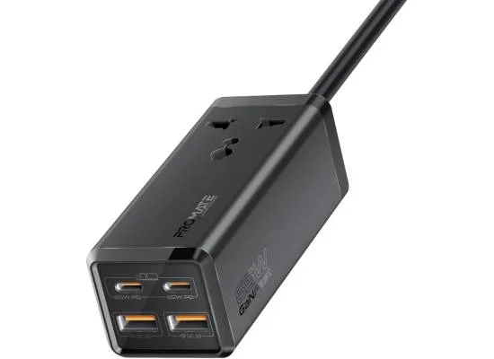 Promate PowerBrix-GaN65 65W GaNFast 5-in-1 Power Strip with 2500W AC Socket & 2m Cable - Thumbnail 9