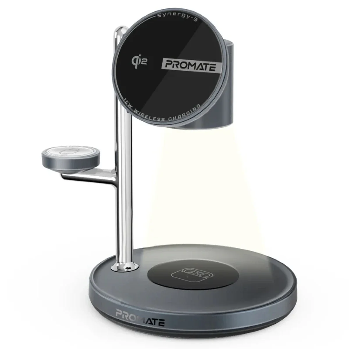 Promate Synergy-3 4-in-1 Qi2 MagSafe Compatible Wireless Charging Station with Night Lamp - Black